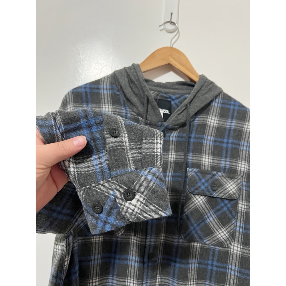 RSQ Men’s Plaid Hooded Flannel Long Sleeve Top Size Medium - Picture 3 of 7